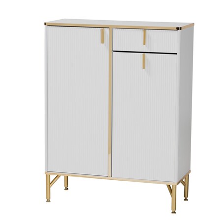 Baxton Studio Lilac Modern Glam White Wood and Gold Metal 2-Door Shoe Cabinet 242-13507-ZORO
